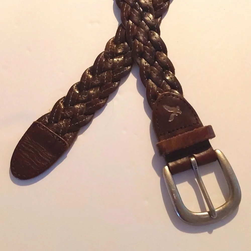 American Eagle Brown leather WOVEN braided Belt Silver Buckle Soft Sz.M/L
